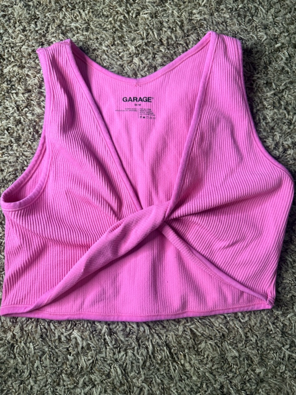 Garage Bright Pink Ribbed Twist-Front Crop Top